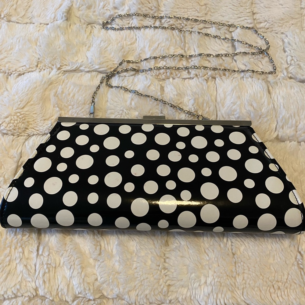 Vintage black and white polka dot clutch